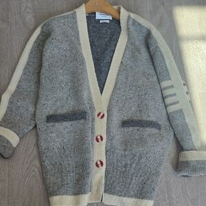 Thom Browne Men's Cardigan in Gray and Cream